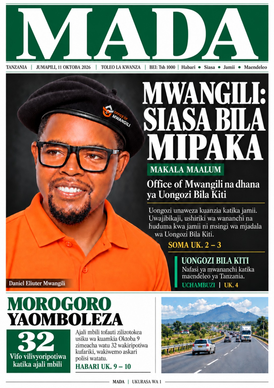 Ukurasa wa mbele wa MADA toleo la kwanza